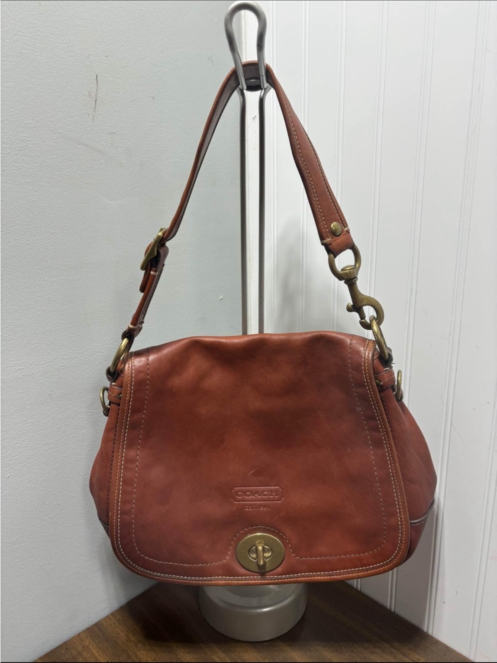 Coach Rust Brown Leather Shoulder Bag with Turn-Lock